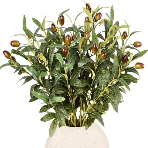 HANDIC Olive Branch 5pcs Olive Branches for Vases Filler Artificial Greenery Stems Artificial Olive Branch Stems Faux Fake Olive Branches (18inch/Branches) (5, Green) Cover