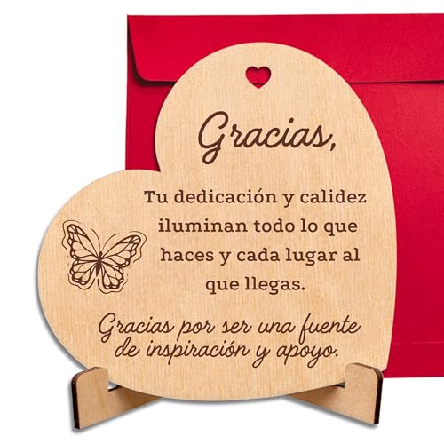CUBIBOO ART Tarjeta de Agradecimiento en Madera en Forma de Corazón con Soporte - Regalo agradecimiento - Regalos originales para Profesores, Médicos, Amigos, Familiares y Personas Especiales