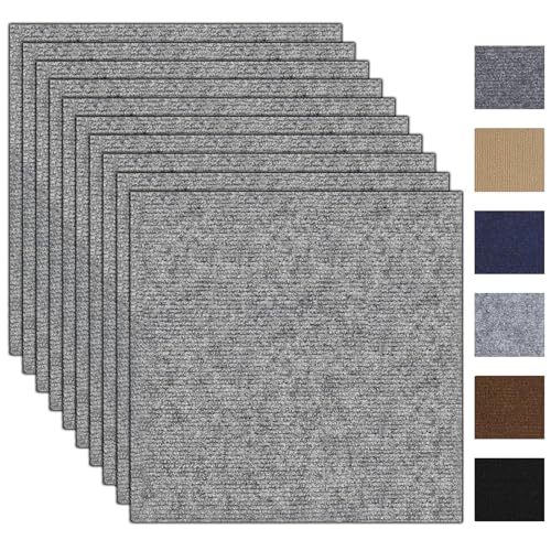 mymai Teppichfliesen Selbstklebende 30x30cm 10 Stück Set 0.9m Strapazierfähige Filzfliesen mit hochwertigem Schlingenflor für Wohnung Büro Gewerbe antistatisch mit Rückendeckung (Hellgrau)