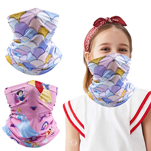 Kids Neck Gaiter Balaclava, Face Cover Bandana, Mask Toddler Half Face Protective Reusable Infinity Scarf, Headwear for Softball. Gifts for Girls. Pink Princess Colorful Mermaid