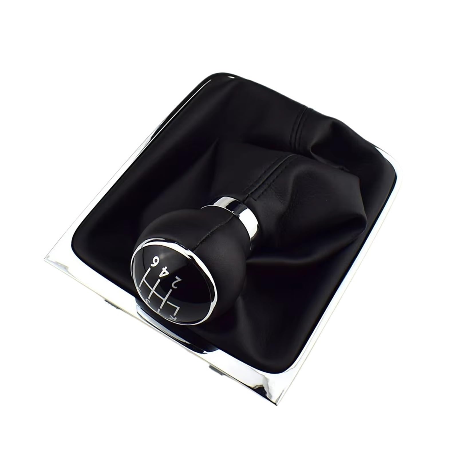 Qwqaab Leather 6 Speed Manual Gear Knob For Vw For Passat B6 2005-2011 Black Silver Manual Gear Shift Knob Pu Gaiter Boot Cover 5/6 Speed(Leather 6 Speed)
