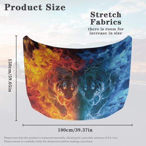 Image of Car Hood Cover Protector, A Washable Automotive Accessory with Flaming Tiger Design for Car Front Hoods