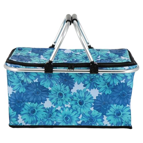 SHINEOFI Bolsa Térmica para Almuerzo 30L Gran Capacidad Cesta Plegable para Picnic al Aire Libre Bolsa de Almuerzo Portátil Tela Oxford Azul y Marco Aluminio Adecuado para Viajes y