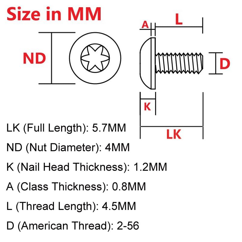 Echeson 15 Pieces T6 Torx Steel Screws with 2-56 Thread Fits for Deep Carry Pocket Clip (Size : Black)