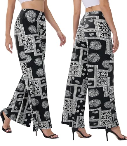 Image of ZOOSIXX Wide Leg Palazzo Pants for Women - High Waist Casual Beach Lounge Pants Loose Flowy Pants Stretchy Trousers