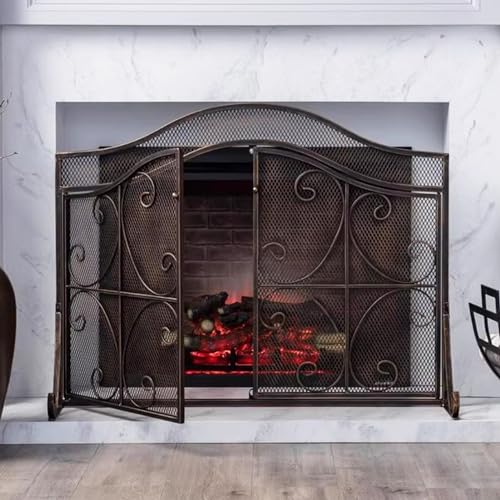 Mampara de chimenea de bronce forjada a mano con elegante arco 2