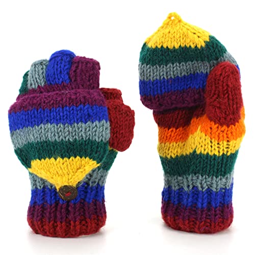 LoudElephant Guantes de tiro sin dedos de punto de lana con forro polar completo, tinte espacial, Rayas arcoíris., Taille unique Cover
