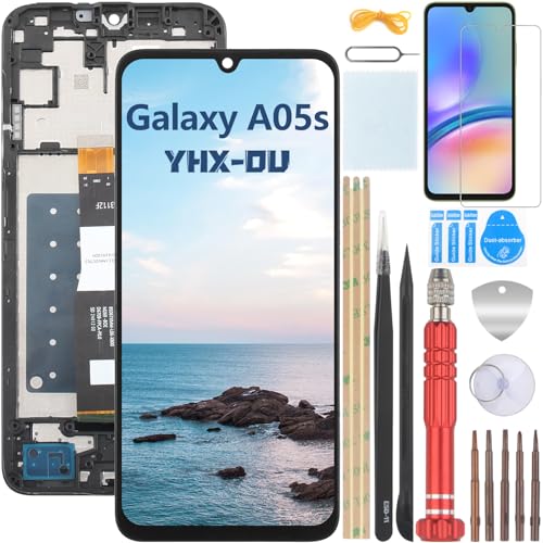 YHX-OU 6.7'' Noir Kit Écran LCD avec Châssis pour Samsung Galaxy A05s SM-A057G SM-A057F SM-A057M Écran Complet Tactile LCD Display de Rechange et Outils +...