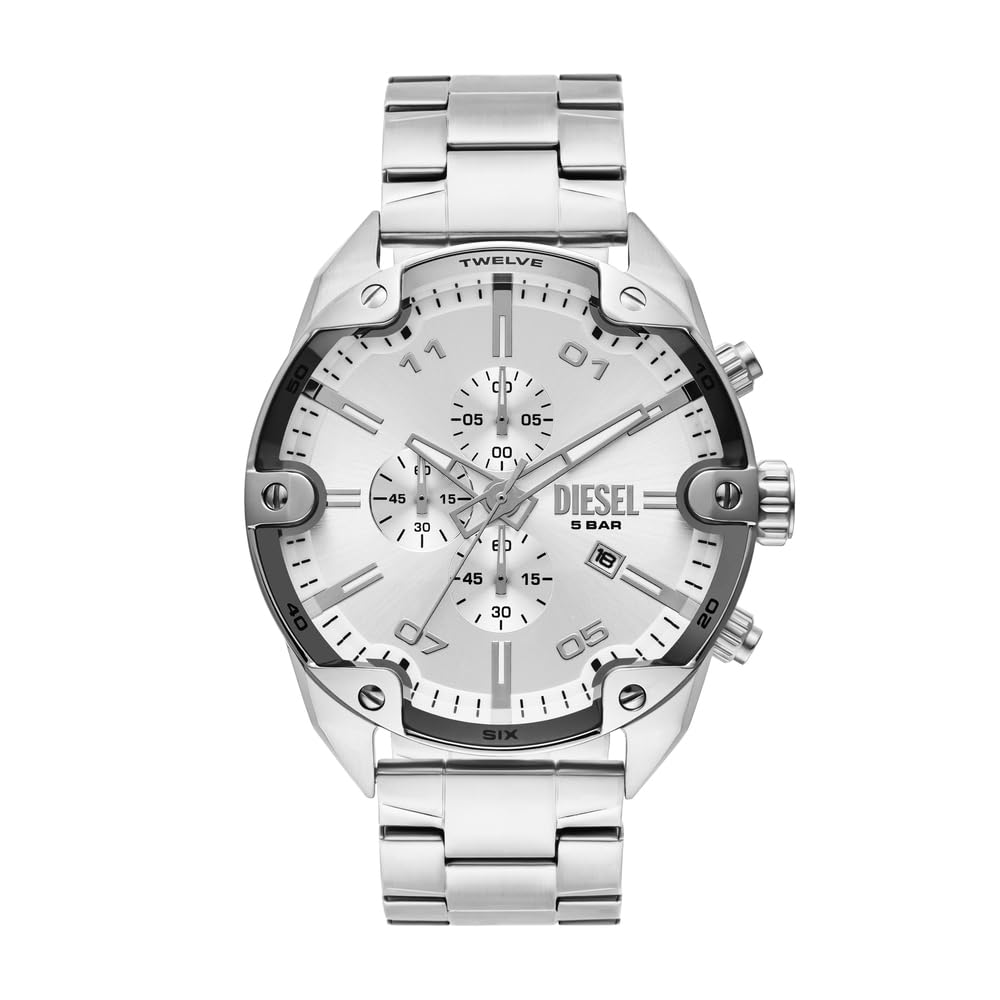Diesel Uomo Orologio e Bracciale D Logo in Pietre Semi-Preziose Argento con Borchie, Set