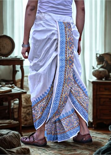Image of Men's Ready to Wear Pant System Printed MAYUR PUCHHA Dhoti for Marriage, Pooja, Festival etc.(GC010)