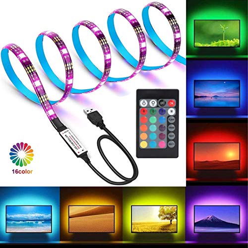 Wigbow Black PCB TV Backlight Kit,Computer Case LED Light, 16.4 Ft / 5M Multi-Colour Flexible 5050 RGB USB LED Strip Light with 5v USB Cable and Mini Controller for TV/PC/Laptop Background Lighting