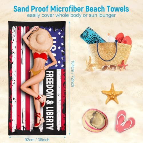Rstick Patriotic Flag Beach Towel 36x72 Inches, Sand-Free Fast Drying Microfiber Freedom & Liberty American Towel, Gifts for Men, Women & Patriotic Fans for Beach, Pool, Camping - 3