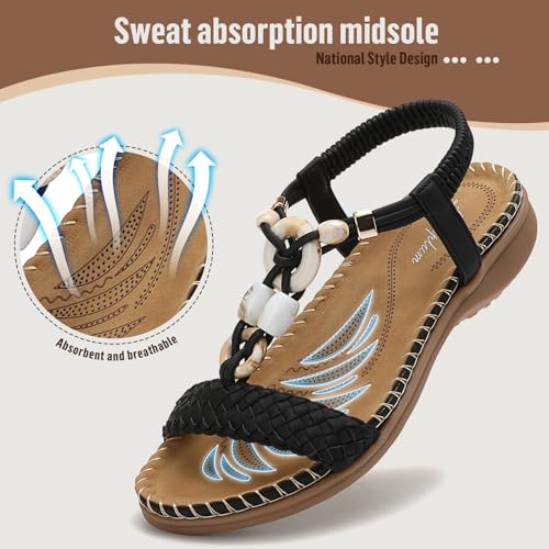 Yenktwei Women's Bohemian Flat Sandals | Ankle Strap Beach Shoes With Arch Support