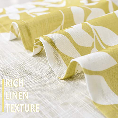 Image of Treatmentex Semi-Sheer Curtains for Living Room Windows 95 inch Long White and Yellow Leaf Print Curtains for Girl's Room, Bedroom Grommet Top Curtain Panels, Mustard Yellow, 1 Pair