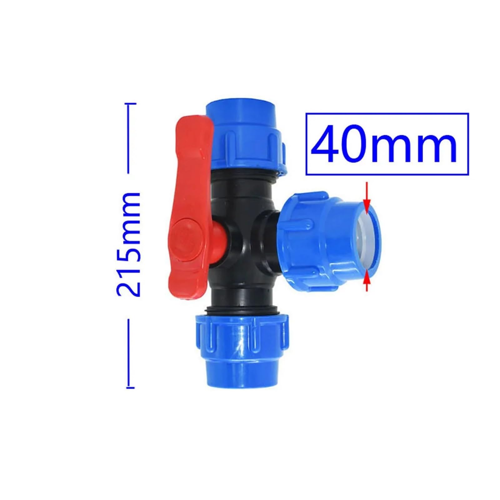 Raccordi per tubi a doppia uscita, Raccordo rapido a 3 vie for tubo in PE, rubinetto da giardino in plastica, dimensioni multiple(40mm,40MM)
