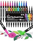 ✏ DOPPELSPITZEN: Fineliner Spitze (0,4 mm) für Umrisse und Details, Pinselspitze (1-2 mm) zum Färben und Malen mit ausgezeichneter Vielseitigkeit und Flexibilität. Doppelte Filzstifte kann leicht verschiedene Stile kreieren und den Charme der Kunst spüren.
