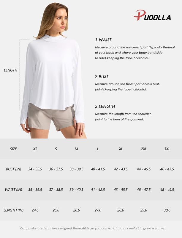 Pudolla Women's Sun Protection Shirt UPF 50+ Long Sleeve Lightweight UV Hoodie for Women Hiking Outdoor Fishing Summer - Image 7