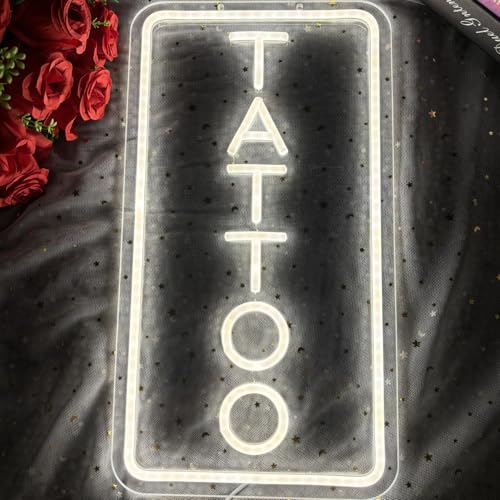 Image of Neon Tattoo Light,LED Arylic Tattoo Neon Sign for Tattoo Shop Door Wall Light up Decor,Reusable and Dimmable Tattoo Gifts for Tattoo Lover,Tattoo Decor Shop Sign Open,16x9In(Warm White Tattoo)
