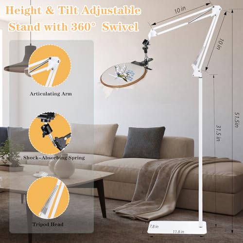 Adjustable Embroidery Hoops Stand for Hand Work,Cross Stitch Frame with 360° Rotation, Hands-Free Stitching,3-in-1 Hoop/Tablet/Phone Holder Floor Stand,White by Cheloment - Image 2