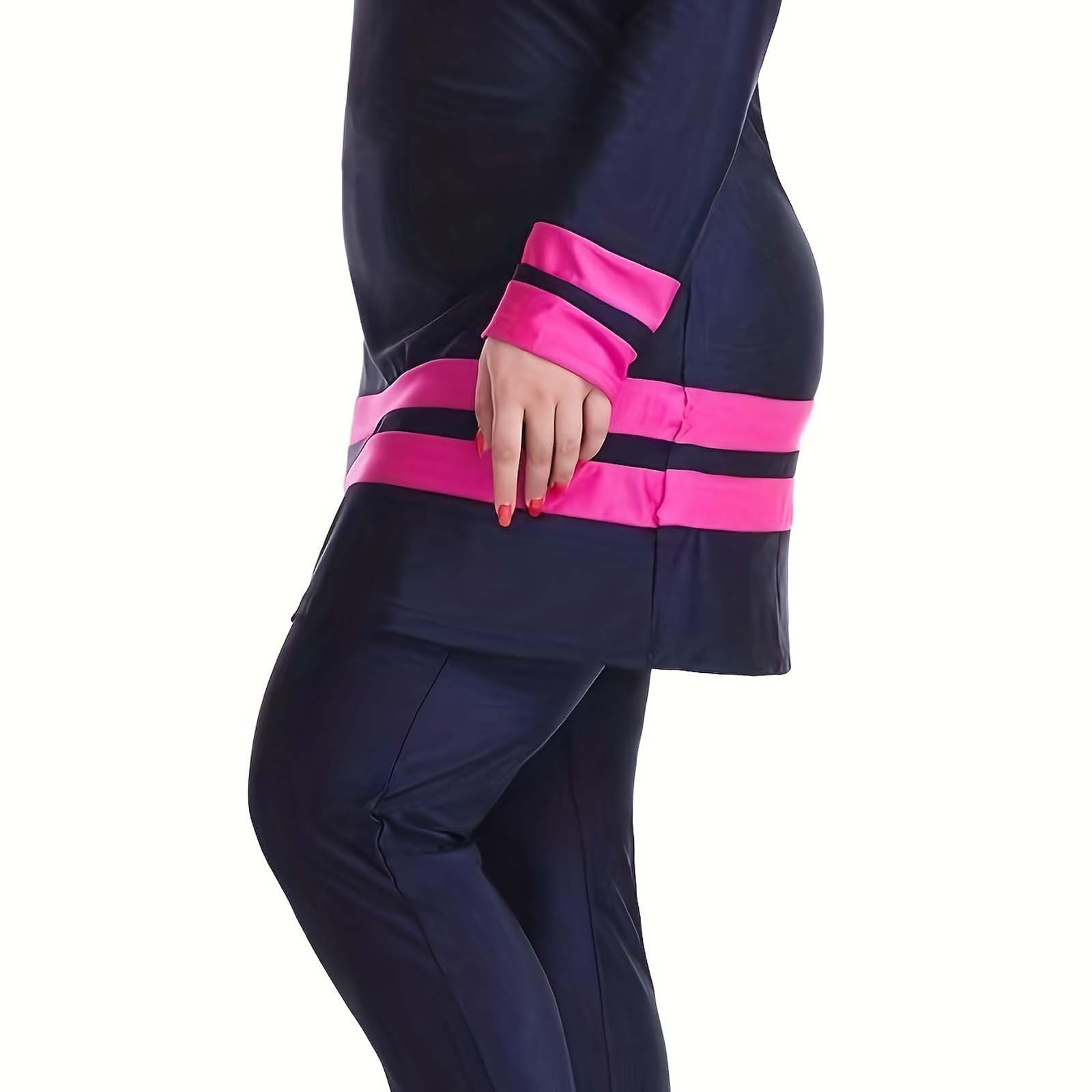 Generisch Burkini Maillot de bain musulman pour femme Modest Hijab 3 pièces à manches longues islamique tout le corps Opaque déperlant A7