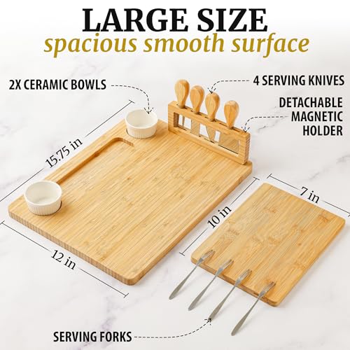 Image of Zulay Charcuterie Board Set Large - Great White Elephant Gift, Housewarming Gift for New Home, Bamboo Cheese Board - Charcuterie with Accessories, Wine and Cheese