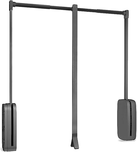 Emuca Colgado, Tire hacia abajo de la elevación del carril del guardarropa, ancho ajustable 32.677-45.276 in, color titanio, acero y plástico,