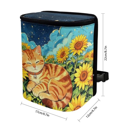 Image of Talayituse Cat Sunflower Cloud Print Car Trash Can with Lid, Leak Proof Auto Trash Bag Hanging Vehicle Garbage Can Multipurpose Storage Container for Back Seat Road Trip