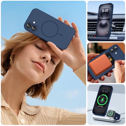 Image of Miracase Magnetic for iPhone 16 Plus Case, [Soft Anti-Scratch Microfiber Lining], Compatible with MagSafe, Liquid Silicone Shockproof Drop Protection Phone Case for 16 Plus,Dark Blue