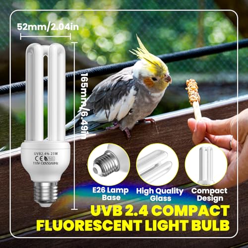 Image of GlowUp 23W UVB Bulb for Bird, UVB 2.4 Compact Fluorescent Light Bulb E26 Birdcage Compact UVB 2.4 Lamp for Captive Birds and Reptiles