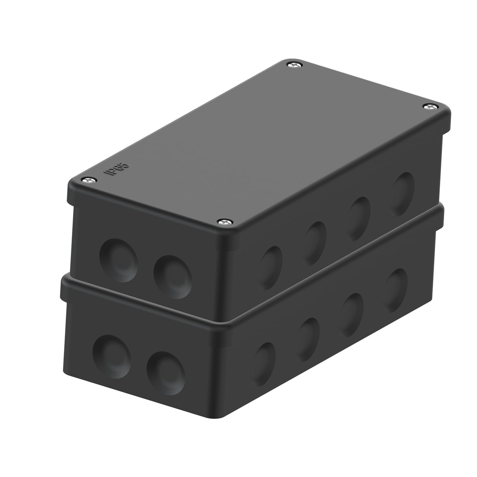 Temolink IP65 Abzweigdose Schwarz, 2 Stück wasserdichte Verteilerdose Aufputz, Verbesserte Gummidichtung, Feuchtraum-Verteilerdose für Außen, Deckel mit Schraube, 180×88 mm