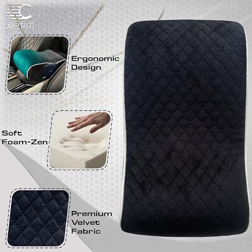 Image of Carigiri ComfiRest Car Armrest Cushion| Memory Foam Arm Cushion| Universal for All Cars| Armrest Support Extender| Height Armrest Pad(White Seam,Breathable Velvet,Dual Mobile Pocket)