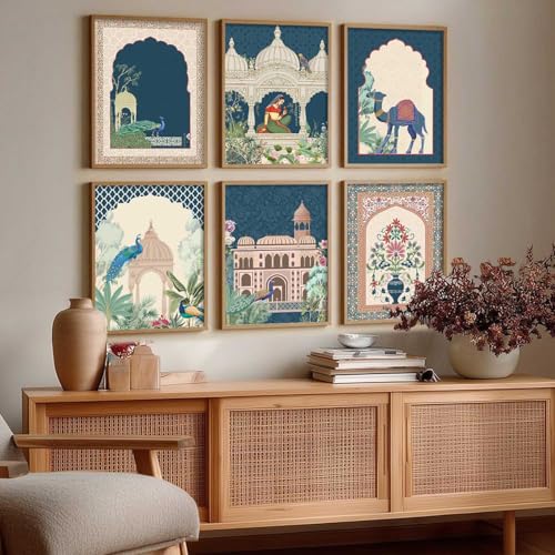Image of kotart- Pichwai Painting for Living Room Bedroom Office Room Decor - Premium Digital Paintings with Frame for Home Decoration - Painting for Wall Decoration - Pack of 6 (13X17 INCH, A)