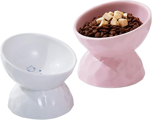 Miniatura 8 de OMAYKEY Cuencos elevados de cerámica para gatos, cuencos elevados inclinados para comida y agua, plato para mascotas para gatos y perros pequeños,