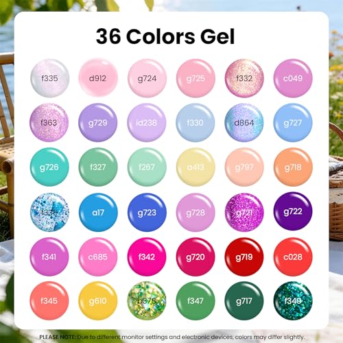 Image of Beetles 36 Colors Gel Nail Polish Set, 42pcs UV Gel Nail Polish Colors Blue Pink Purple Orange Polish Shimmer Glitter Woodland Fairy Collection with Nail Art Rhinestone Spring Gifts for Women Girls