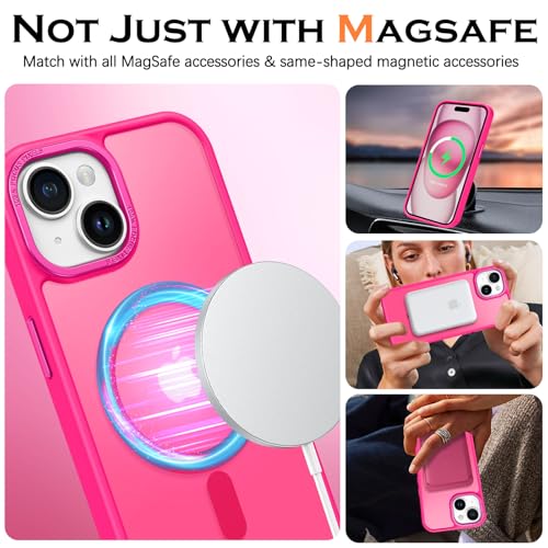 Image of YINLAI for iPhone 15 Case 6.1-inch,Magnetic Compatible with MagSafe, Slim Matte Anti-Fingerprint, Shockproof Full Body Military Grade Protection for iPhone 15 Cover, Hot Pink
