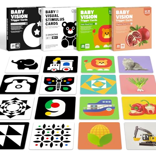 Image of 4 Sets High Contrast Baby Cards, 80 Pcs 160 Page Black White Colorful Baby Flashcards Newborn Toys for Infants Visual Stimulation Brain Sensory Development(0-36 Months)
