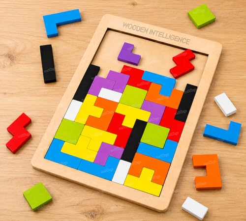 Image of Zest 4 Toyz Wooden Block Puzzle Game for Kids Brain Teasers Toy Colorful 3D Russian Blocks Game STEM Educational Gift for Boys Girls - (40 Pcs) Multicolor