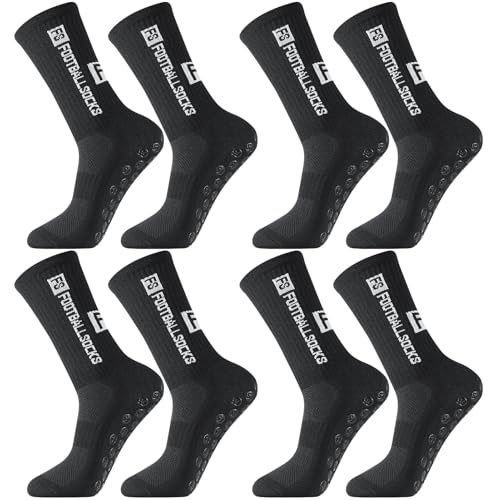Apricitie 4 Paare Fußball Socken, 39-46 Fußballsocken Anti Rutsch Grip Sportsocken Rutschfeste Fussball Socken für Herren Damen, schwarz