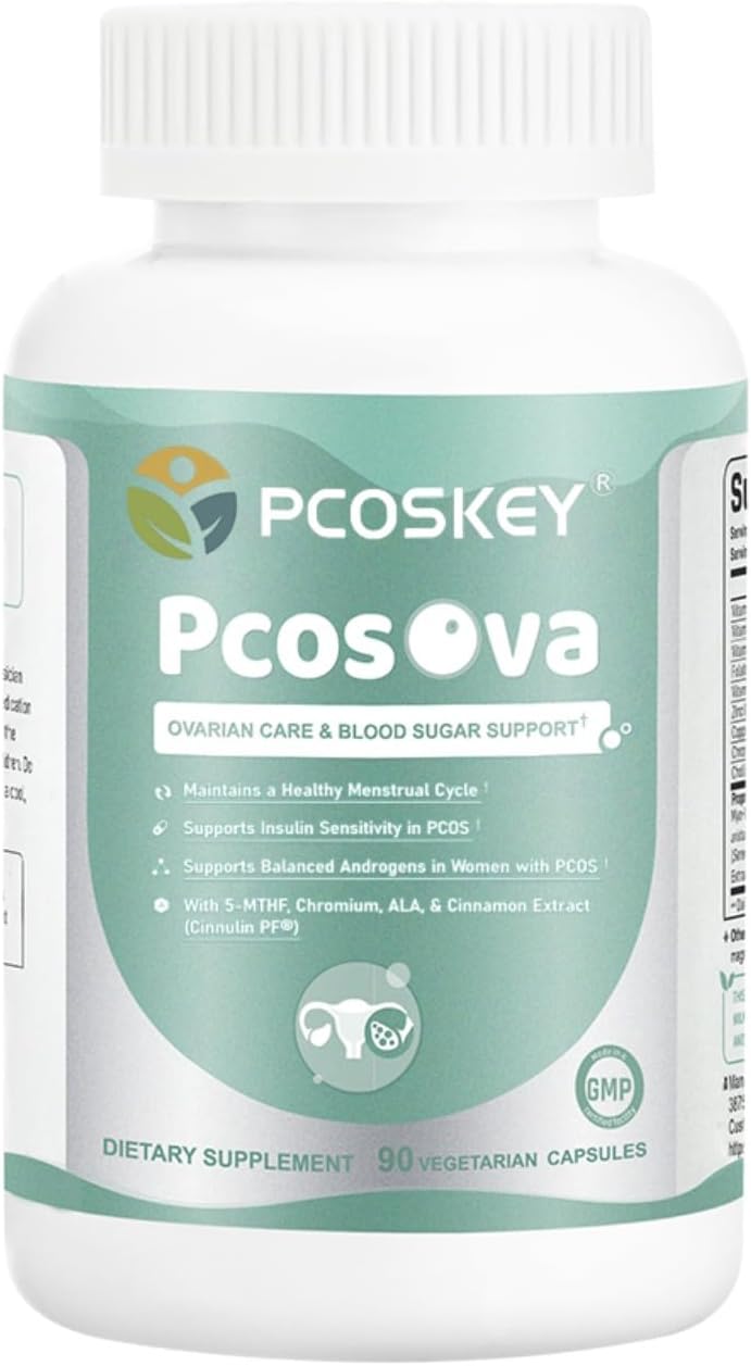 PcosOva Women's Hormone Balance Supplement - Supports Menstrual Cycle, Insulin Sensitivity & Androgen Balance - with Myo-Inositol, 5-MTHF, Chromium, ALA & Cinnamon - 90 Veggie Capsules