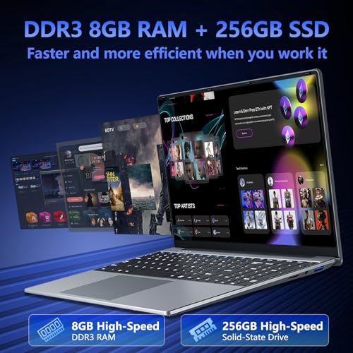 Image of 15.6 inch Laptop with Core M3-6Y30 Processor Laptop Computer 8GB RAM 256GB SSD, 180Open Lap Top, FHD 1920*1080, WiFi5, BT4.2, USB3.0, Mini HDMI, Win 11 Pro Laptop for Business Office Student