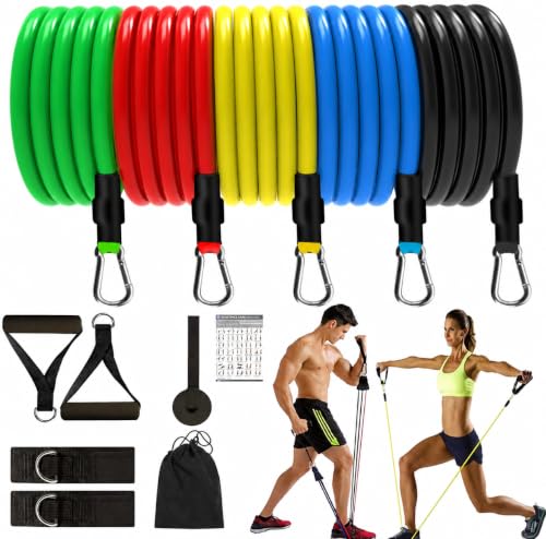 Image of Yoga Pedal Puller Resistance Band, 4 Tube Pedal Exerciser for Home Workout, Full Body Strength Training Equipment for Arms, Legs, Core and Stretching Exercise for Men & Women (Bands Set)