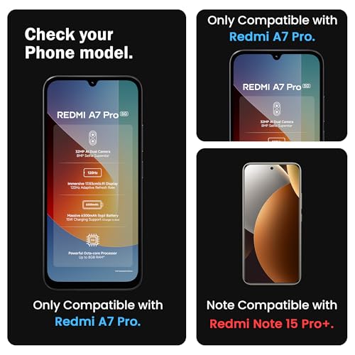 Image of FIRST MART Tempered Glass for Redmi A7 Pro, 15A and Redmi 15C, 9H 0.3 mm Full-Glue Screen Protector with Cable Protector, 3D Edge-to-Edge, HD Clear, Case-Friendly, Black, Pack of 1