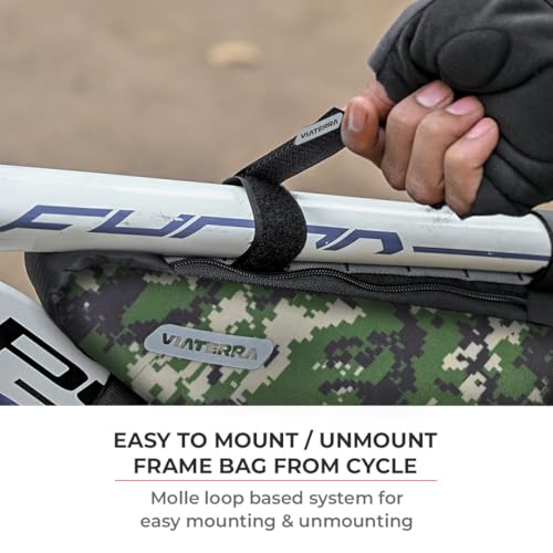 Image of ViaTerra Cycling Frame Bag | Convenient Access to Essentials | NO Interference with Pedaling or handling | Quick Installation (Camo)