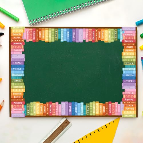 Image of BeYumi Inspirational Bookshelf Border Trim - 65ft Back to School Colorful Books Motivational Words Rolled Border Trim Bookshelf Bulletin Board Library Classroom Office Chalkboard Wall Party Decoration