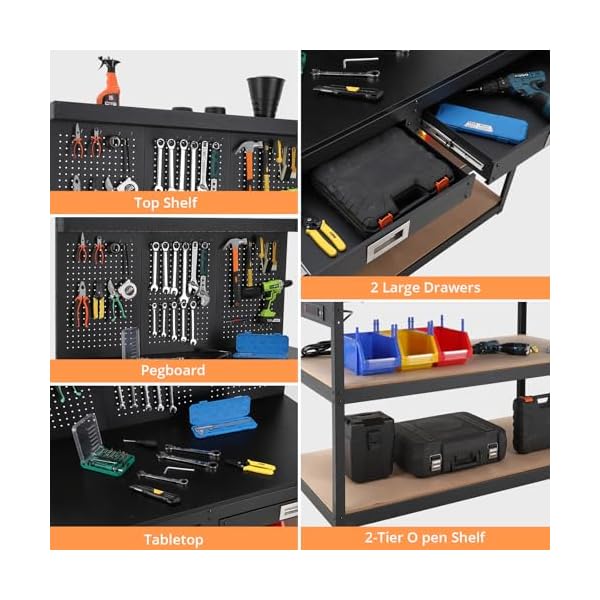 Workbench-Steel-Work-Bench-for-Garage-Heavy-Duty-Table-with-Pegboard-2-Drawers-1000lbs-Capacity-Metal-Tool-Work-Bench-for-Workshop-048-Bench-Top-Thickness-Hardwood-4xAC-Power-Outlets Workbench-Steel-Work-Bench-for-Garage-Heavy-Duty-Table-with-Pegboard-2-Drawers-1000lbs-Capacity-Metal-Tool-Work-Bench-for-Workshop-048-Bench-Top-Thickness-Hardwood-4xAC-Power-Outlets