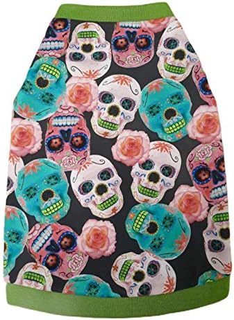 Hairless Cat's Cotton Stretch T-Shirt Mexican Skulls for Sphynx Cats (L)