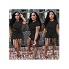 Two-Piece-Outfits-for-Women-Casual-Short-Sleeve-and-Tassel-Bodycon-Shorts-Sexy-Clubwear-Tracksuit-Set ThusFur Womens Summer Casual 2 Piece Black Outfit Short Sleeve Shirt Bodycon High Waist Shorts Set Sportswear Tracksuit with Tassel Size XX-Large