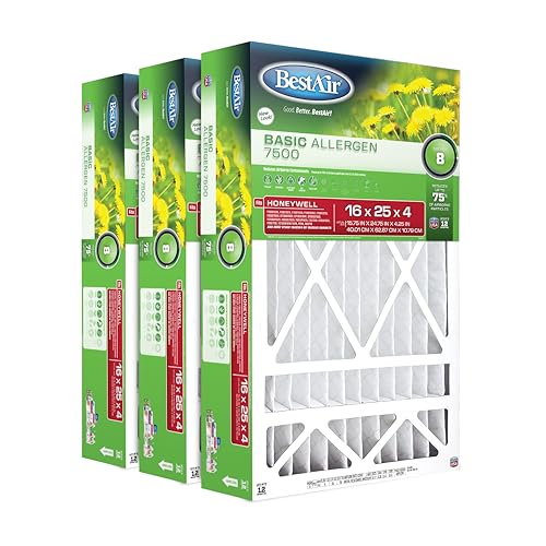 BestAir HW1625-8R AC Furnace Air Filter 16 x 25 x 4 MERV 8 Removes Allergens & Contaminants Fits 100% For Honeywell Models Pack of 3