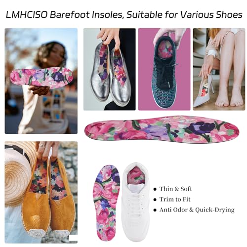Image of 3 Pair Womens No Show Socks Anti-Odor Sockless Shoe Insert Size 6-9 | Thin Shoe Insoles,Breathable,Comfort Barefoot Shoe Liner,Machine Washable,Moisture Control,Cute,Everyday Insole,Floral Print