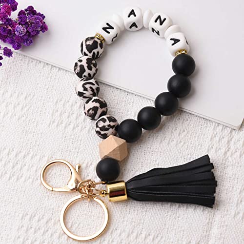 Image of BAOSIWA Silicone Key Ring Bracelet Wristlet Keychain Unique Beaded Bangle Key Chains for Women with Leather Tassel